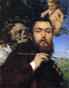 Hans Thoma Self portrait with Love and Death oil painting on canvas